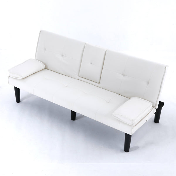 English Elm The 67-inch PVC multi-functional sofa bed with cup holder and one-click fold, space-saving comfort for guests White W3371P347648