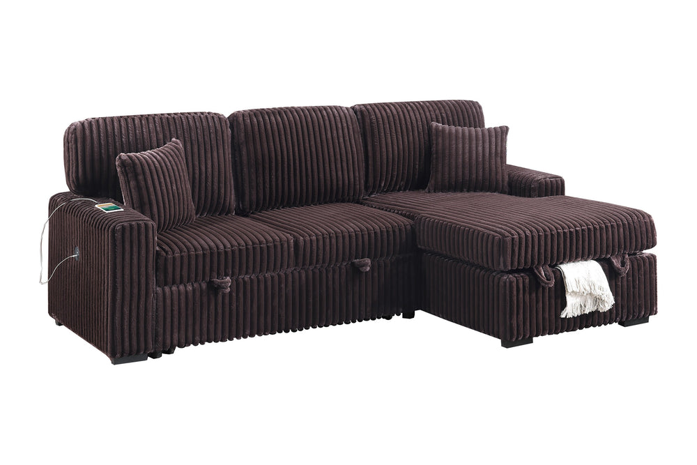 English Elm Modern Corduroy Sleeper Sectional with Storage Chaise Drop Down Table and Usb Port B011S02173