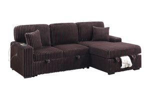 English Elm Modern Corduroy Sleeper Sectional with Storage Chaise Drop Down Table and Usb Port B011S02173