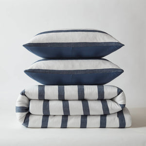English Elm 3-piece Yarn-dyed Woven Stripe Comforter Set with Seersucker Texture for Full Queen Beds Blue B035P463219