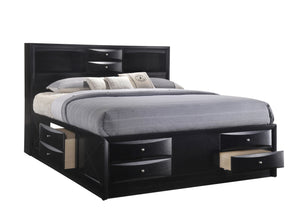 English Elm Black Captain's Bed King with Bookcase Headboard & 8 Deep Drawers, Solid Wood Storage Platform B2741S00622