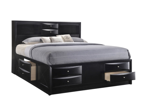 English Elm Black Captain's Bed King with Bookcase Headboard & 8 Deep Drawers, Solid Wood Storage Platform B2741S00622