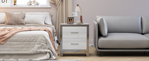 English Elm High Gloss Mirrored 2 Drawer Nightstand Slim Metal Legs Modern Bedroom Side Table White W5271P416521