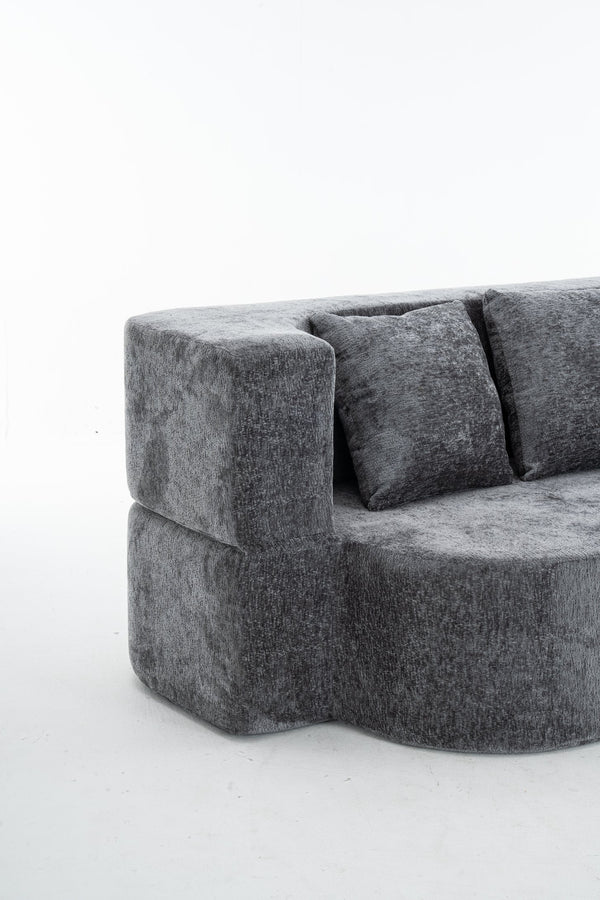 English Elm 3 Seater Convertible Sofa Bed with Chenille Upholstery and High-Density Sponge for Superior Comfort and Support Grey T3903P379835