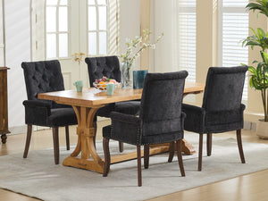 English Elm Upholstered Chenille Accent Dining Chair with Tufted Diamond Back, Curved Solid Wood Legs, Comfortable Support Black W1143P346928