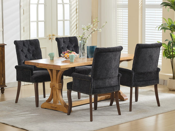 English Elm Upholstered Chenille Accent Dining Chair with Tufted Diamond Back, Curved Solid Wood Legs, Comfortable Support Black W1143P346928