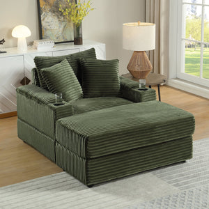 English Elm sofa Oversized Corduroy Deep-Seat Chaise with Ottoman and Lumbar Support — Plush, Sturdy Comfort Green W1420S00012