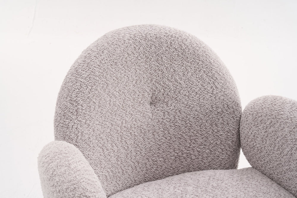 English Elm Boucle Bouclé Fabric Office Chair with Ergonomic Curved Back & Armrests, 360° Swivel, Stable Base Gray T3903P373043