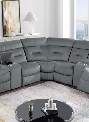 English Elm Contemporary Power Reclining Sectional Velvet Tufted Five Seat Living Room Set Dark Gray B011S02154