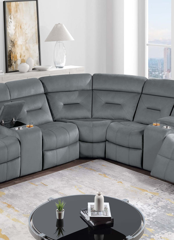 English Elm Contemporary Power Reclining Sectional Velvet Tufted Five Seat Living Room Set Dark Gray B011S02154
