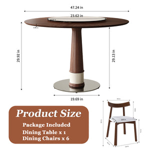 English Elm Retractable Rock Slab Dining Set with Leather Wrapped Base for Compact Apartments W2700S00134