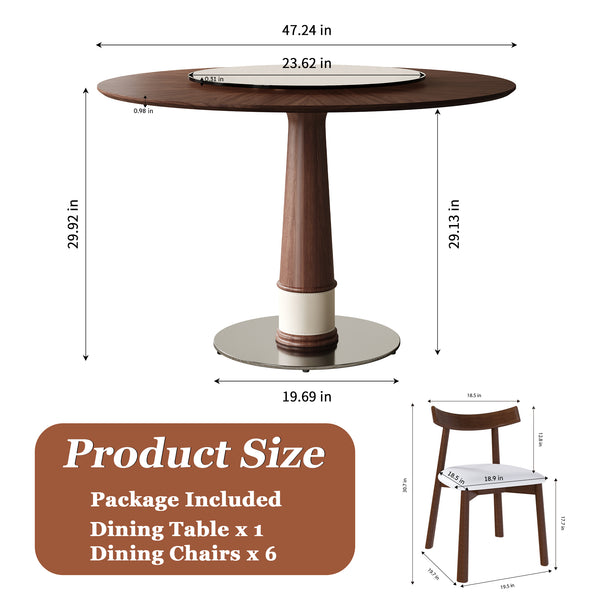 English Elm Retractable Rock Slab Dining Set with Leather Wrapped Base for Compact Apartments W2700S00134