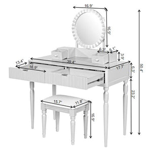 English Elm Luxury Vanity Desk with Sunflower Mirror, Height-Adjustable Makeup Table, 4 Drawers & Stool for Organized Glam Champagne N844P262897C
