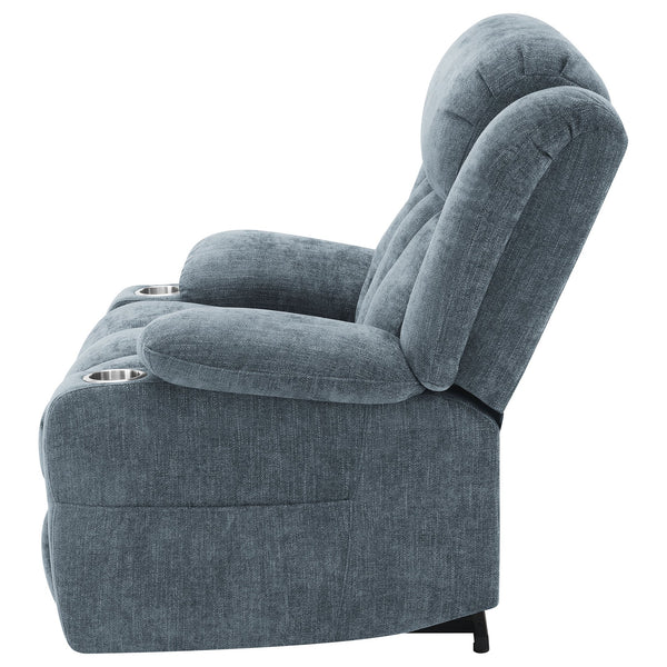 English Elm Beca Slate Blue Upholstered Power Lift Recliner with USB, Cupholders, Plush Channeling & Pillow Arms — Cozy Movie Night Comfort B062P378402