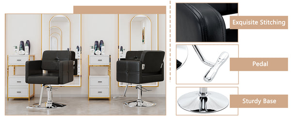 English Elm Fashionable Hydraulic Salon Chair Black Pu Leather Swivel Seat for Styling Studios W1151P361700