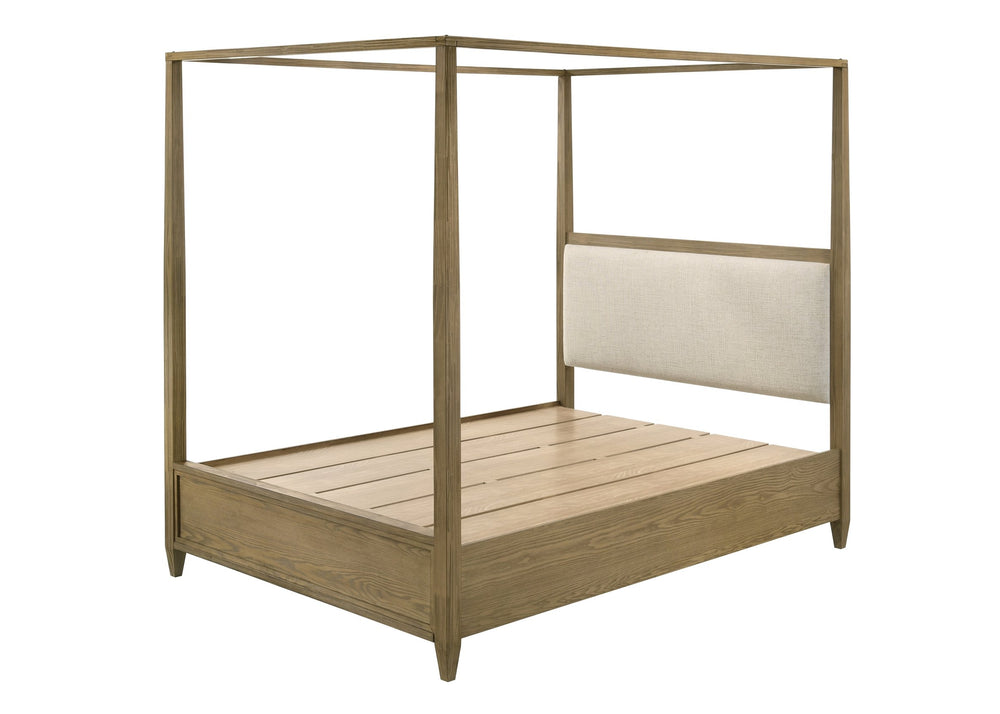 English Elm 1pc Rustic Charm Queen Bed with Soft Greige Finish, Natural Wood Grain Footboard Bench Panel Brown 88.81 L x 20.66 W x 7.36 H B2741S00262