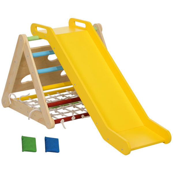 English Elm Qaba Pikler Triangle Pinewood Climbing Set with Slide for Toddlers Indoor Play W2225P249771
