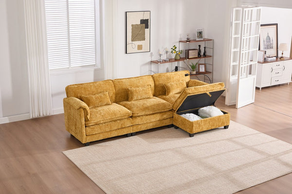 English Elm United 112" Oversized Modular Sectional Sofa For Living Room - Comfy Chenille Couch With Storage & Usb W1568S00187-GIGA