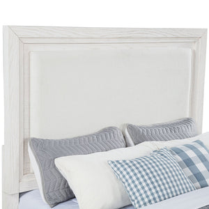 English Elm Inverness Distressed White Queen Bed with Padded Upholstered Headboard, Cottage Farmhouse Charm and Cozy Design B062S01343