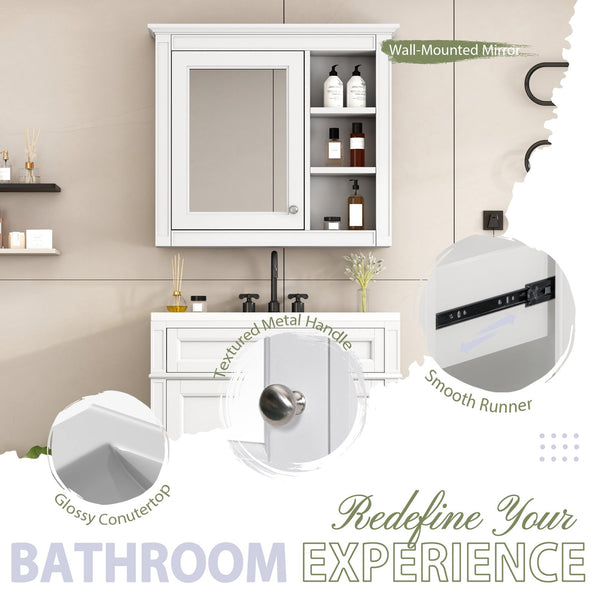 English Elm 30'' Modern Bathroom Vanity Set With Ceramic Sink & Mirror Cabinet - Stylish Storage Solution! SW000127AAK-1