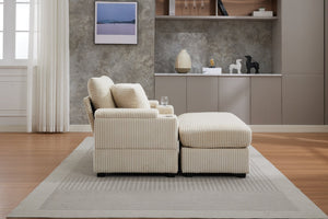 English Elm Corduroy Chaise Lounge Sofa With Movable Ottoman, Armrest Storage & Cupholders For Comfort W2120S00003-GIGA