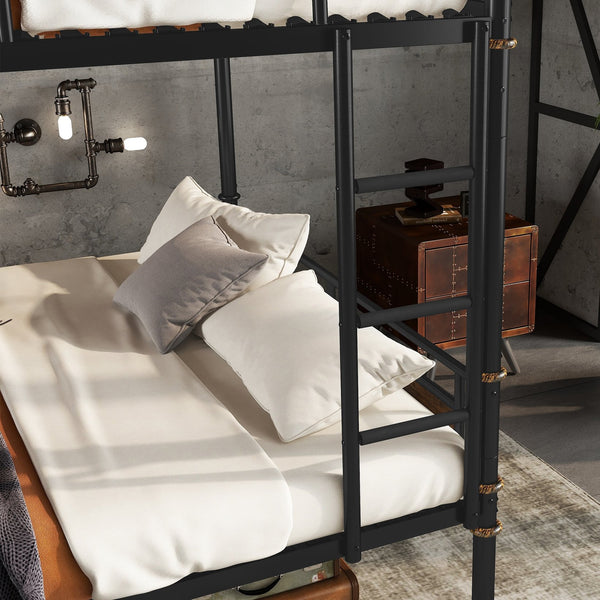 English Elm Queen Over Industrial Metal Bunk Bed Convertible Frame with Guard Rails W2580S00062