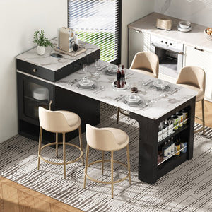 English Elm K&K Modern Extendable 59.5" Kitchen Island with Double-Sided Storage, Power Outlet & Casters Black N707S000017B
