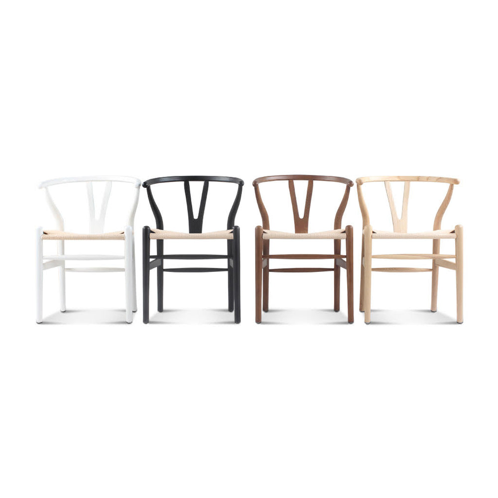 English Elm Wishbone Sculpted Solid Wood Chair with Hand-Woven Paper Cord Seat, Eco Oil Stain Finish, Durable Design White B353P345252