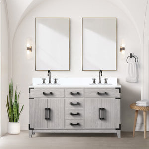 English Elm White Oak Double Bath Vanity With Cultured Marble Top, Chrome Faucet Set & Stylish Mirrors Included B2731S01856-GIGA