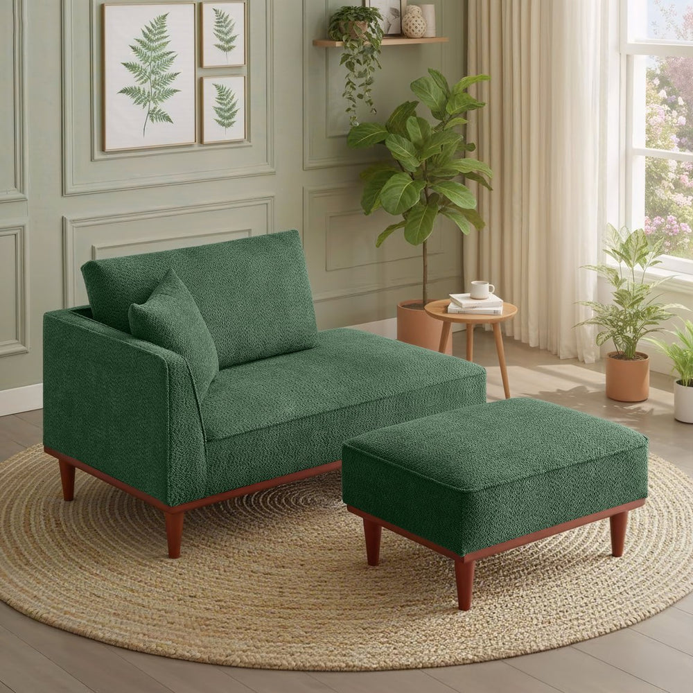 English Elm Indoor Boucle Chaise Lounge with Detachable Ottoman Convertible Daybed Bedroom Reading Nook Green W5515P438682