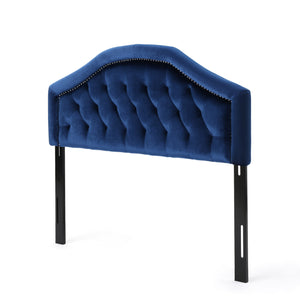 English Elm Tufted Queen Headboard with Nailhead Trim Solid Wood Frame Adjustable Iron Legs Navy Blue 57875.00NVLTNBLU