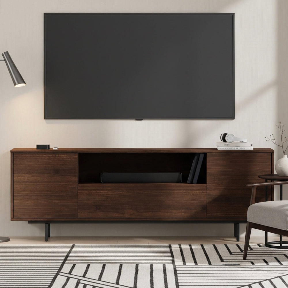 English Elm Adeline Walnut Laminate Tv Console with Push Open Cabinets for Living Room B050P474846
