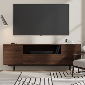 English Elm Adeline Walnut Laminate Tv Console with Push Open Cabinets for Living Room B050P474846