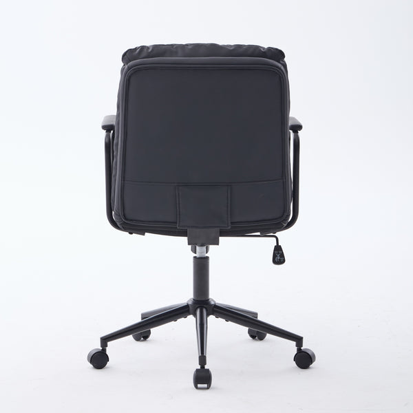English Elm Office Mid Back Desk Chair with Double Sponge Cushion, Ergonomic Recline 40° and Wide Stable Base Black W1143P373974