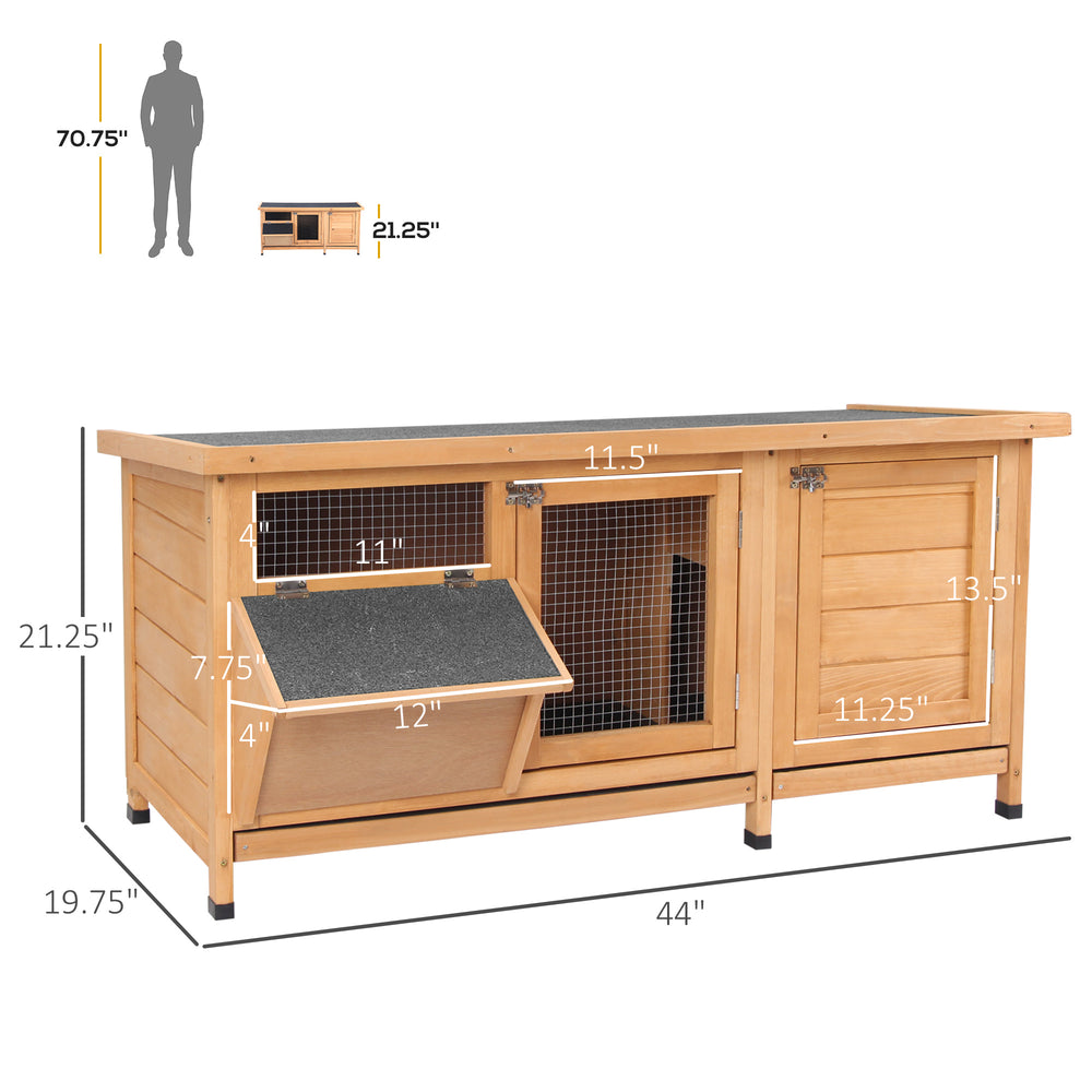 English Elm Rabbit Hutch Fir Wood Outdoor Cage with Asphalt Roof Run Zone and Pull-out Trays T3971P388950