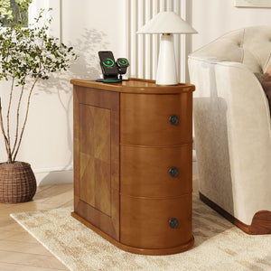 English Elm End Table With Charging Station – Stylish Sofa Side Table With Storage Drawers, Fully Assembled! W2593P289145