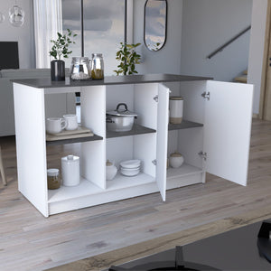 English Elm Juniper Kitchen Island with Spacious 59" Worktop, Double-Door Storage and Open Shelving for Cooktops White 64 L x 29 W x 4 H B200S00398