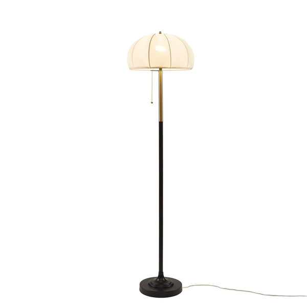 English Elm Textured Ribbed Ceramic Floor Lamp Fluted Fabric Dome Shade Warm Ambient Living Room B035P496602