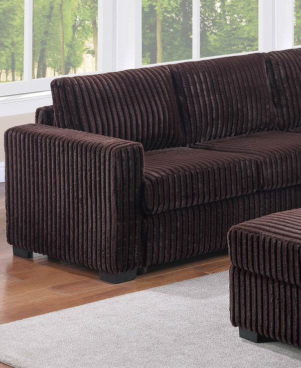 English Elm Contemporary Corduroy L-shaped Sectional with Usb Console Ottoman Included Coffee B011S02216
