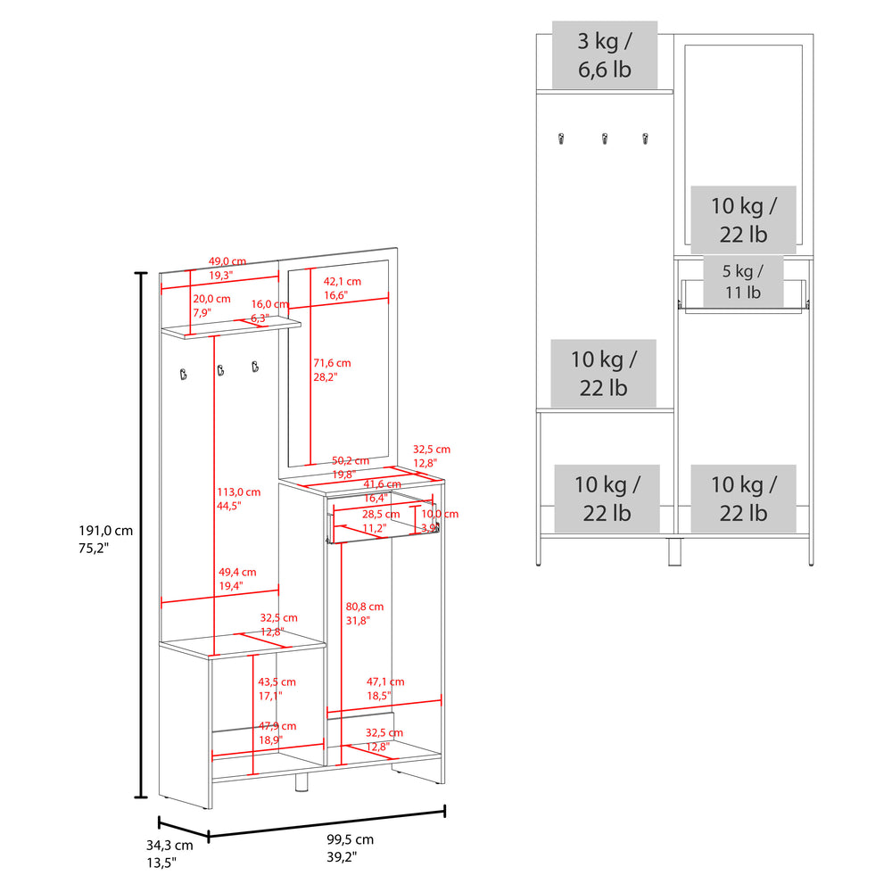 English Elm Soudersburg Entryway Hall Tree with Mirror Hooks Drawer and Shoe Cabinet Light Oak B092P286131