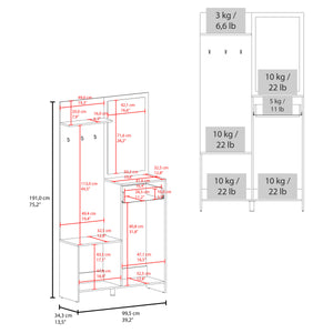 English Elm Soudersburg Entryway Hall Tree with Mirror Hooks Drawer and Shoe Cabinet Light Oak B092P286131