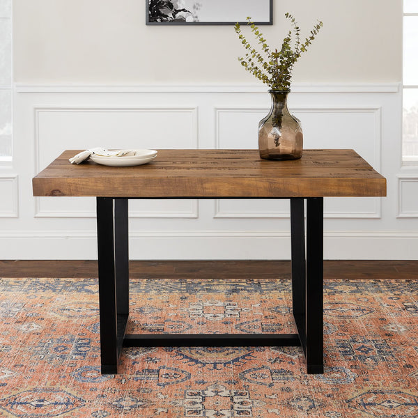 Walker Edison - Rustic Metal And Solid Distressed Dining Table - Rusti ...