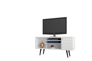 English Elm Liberty 53" Modern White Tv Stand With Mid-Century Design, Storage Cubes, And Cable Management B365P398347