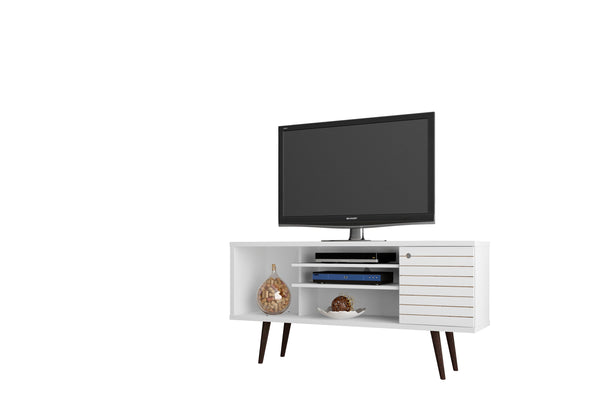 English Elm Liberty 53" Modern White Tv Stand With Mid-Century Design, Storage Cubes, And Cable Management B365P398347