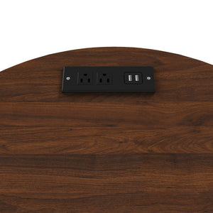 English Elm Set of 2 Walnut Round Nightstands with Charging Station and Two Tier Storage W2700S00111