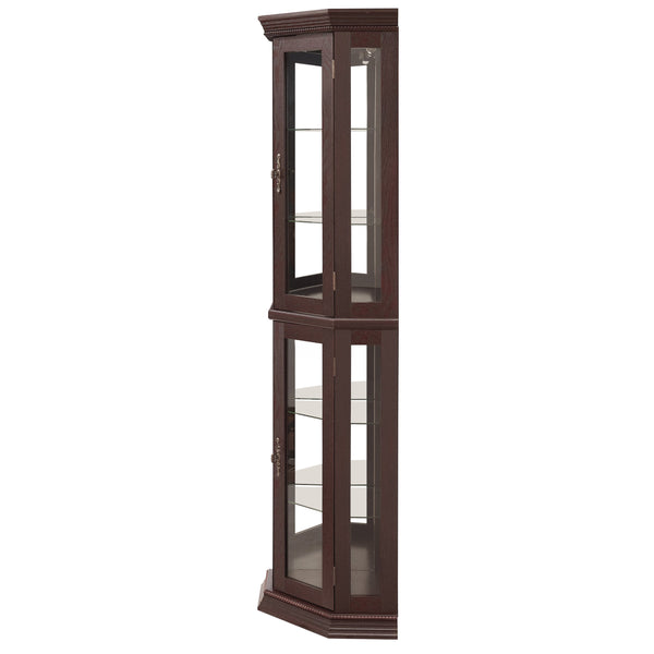 English Elm Lighted Corner Curio Cabinet - Elegant Glass Display With Adjustable Shelves & Ambient Lighting - Dark Cherry W1758P300130
