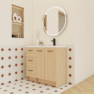 English Elm 36" Floating Bathroom Vanity Light Oak Modular Cabinet with Gel Coat Integrated Sink W3450S00104