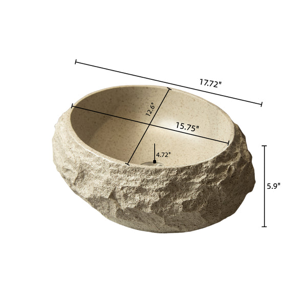 English Elm Luna 18" Bathroom Sink Irregular Oval Resin Vessel with Stone Pattern Artistic Durable Finish Beige W2615P346503