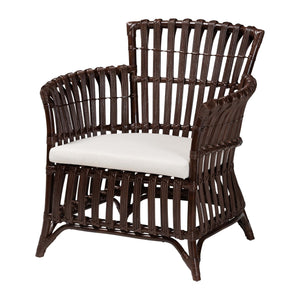 English Elm Bohemian Natural Rattan Accent Chair with Openwork Frame and Foam Cushion Seat B2750P420414