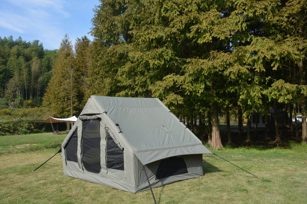 English Elm Inflatable Glamping Tent 4 Season Waterproof Air Beam Frame Shelter for 4 to 6 Persons Army Green W640P244860